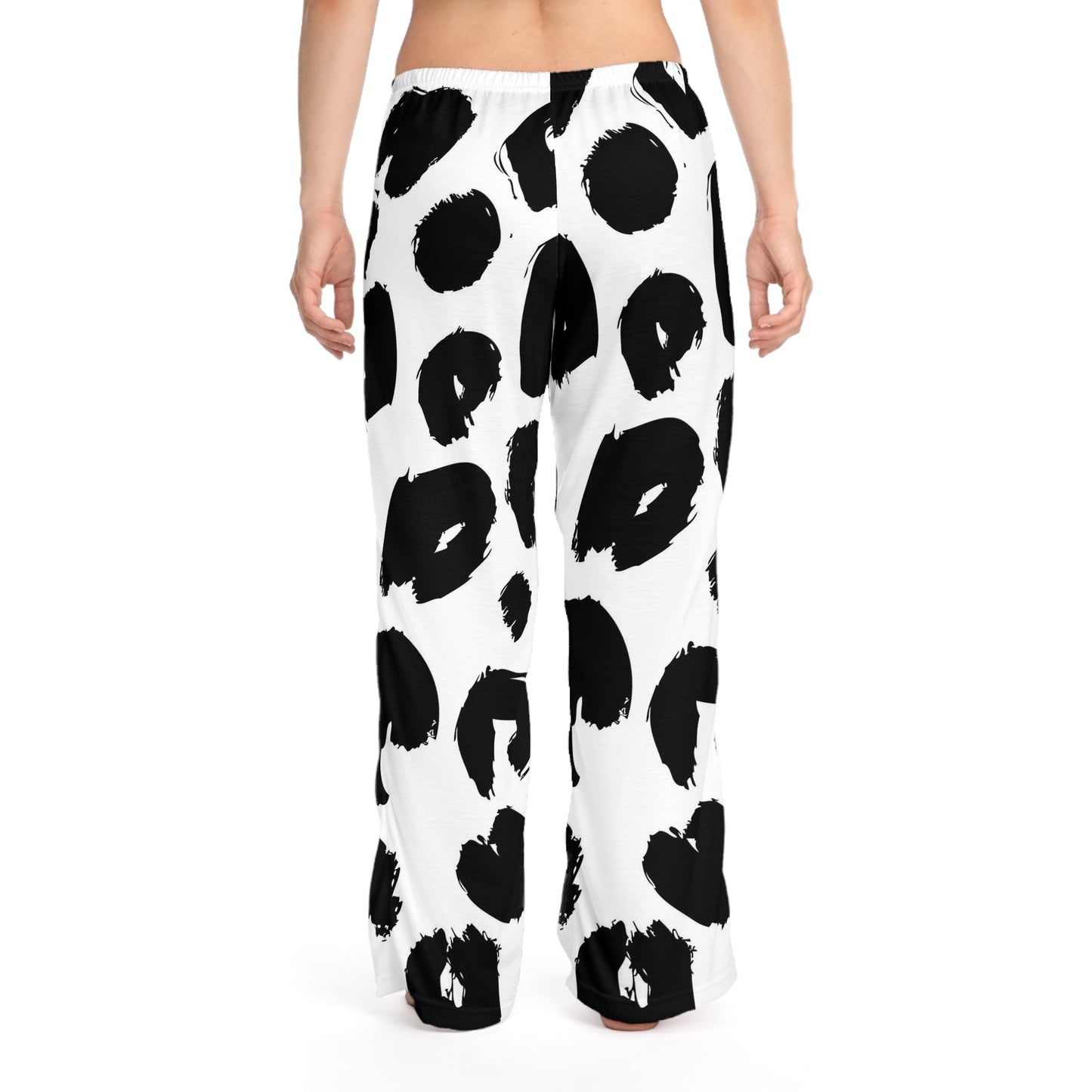 Black Brushstroke Leopard Women's Pajama Pants - Cozy Wide-Leg Loungewear