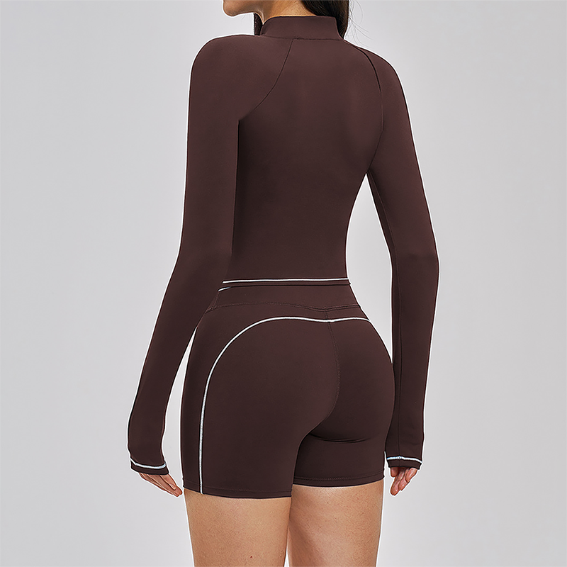 Color Blocking Sports Jacket, Bra & Shorts Set