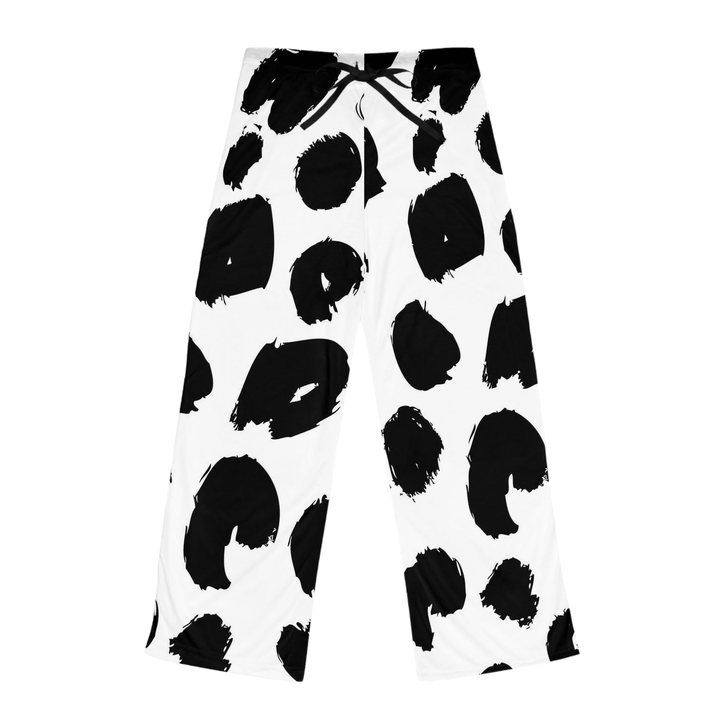 Black Brushstroke Leopard Women's Pajama Pants - Cozy Wide-Leg Loungewear