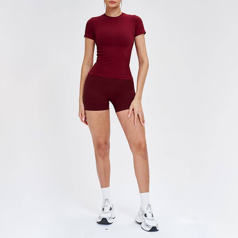 Wholesale solid color round-neck T-shirt + shorts