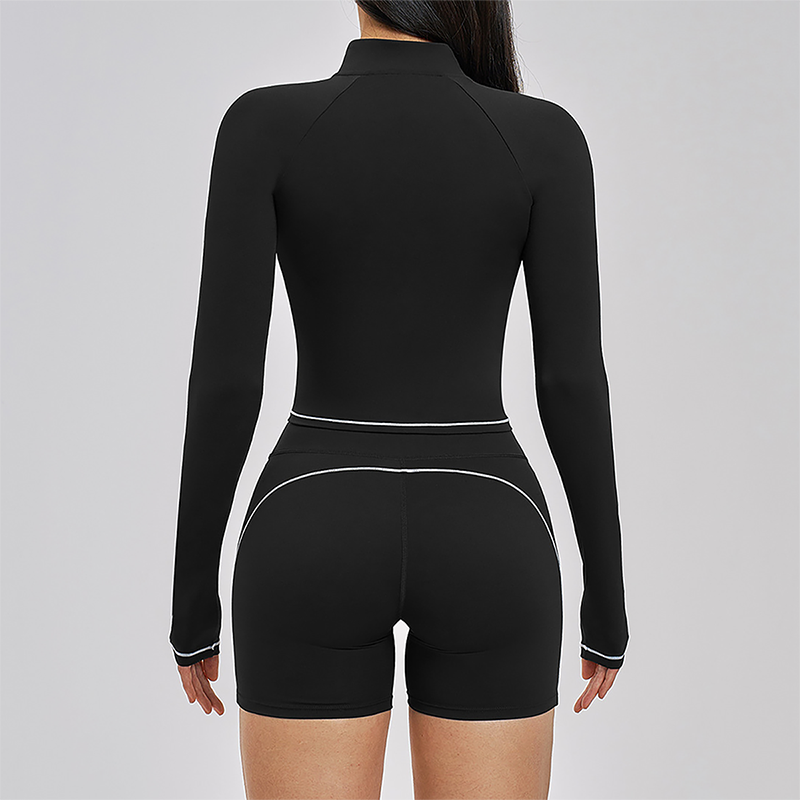 Color Blocking Sports Jacket, Bra & Shorts Set