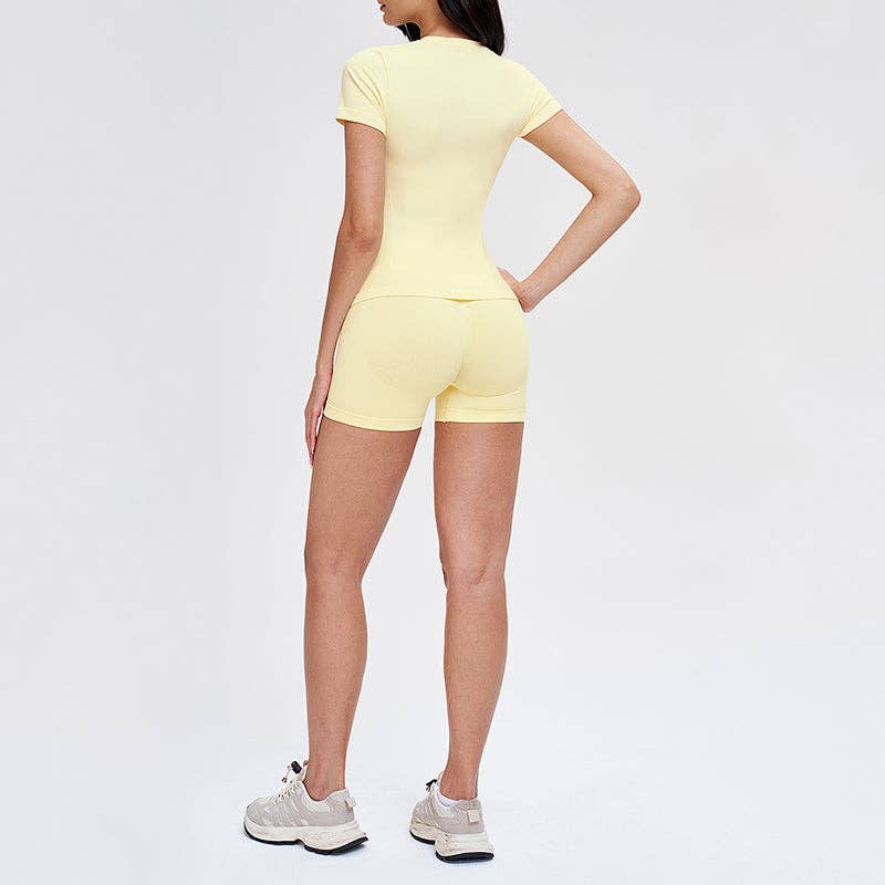 Wholesale solid color round-neck T-shirt + shorts